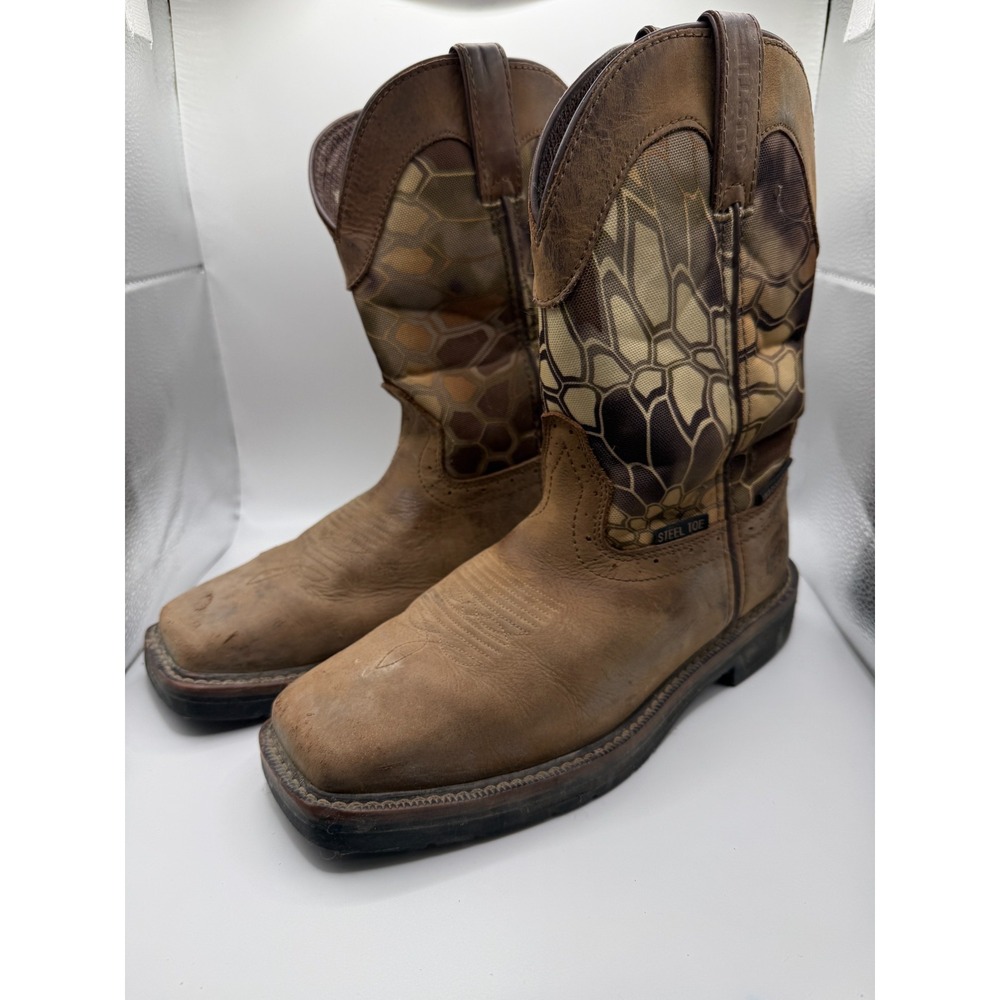 Justin Boots Stampede Kryptek MJ1004 Mens US 8.5 D Work Boot Tan Camo Steel Toe